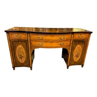 19th Century Sideboard Featuring Intricate Satinwood Inlays and a Curved Bow-Front For Sale