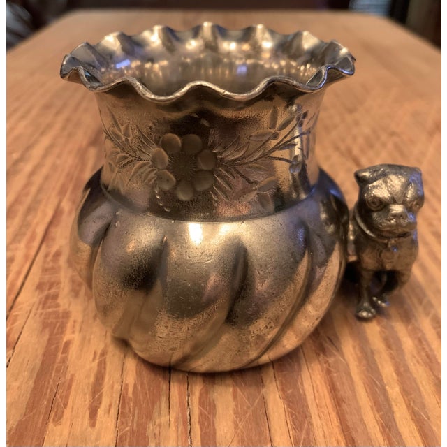 A beautifully detailed Victorian silverplate figural toothpick or match holder, featuring a finely cast pug / French...