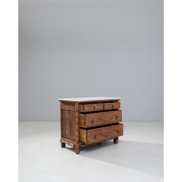 Brown 1900s French Faux Bamboo Chest of Drawers With Marble Top For Sale - Image 8 of 18