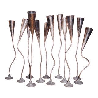 Vintage Adjustable Sculptural Metal Candlesticks, Set of Twelve For Sale