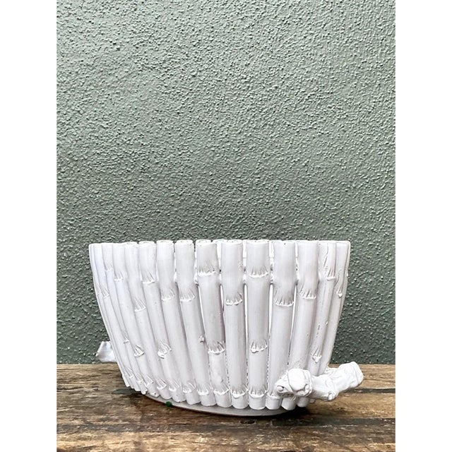 Vintage White Ceramic Bamboo Basket For Sale - Image 4 of 12