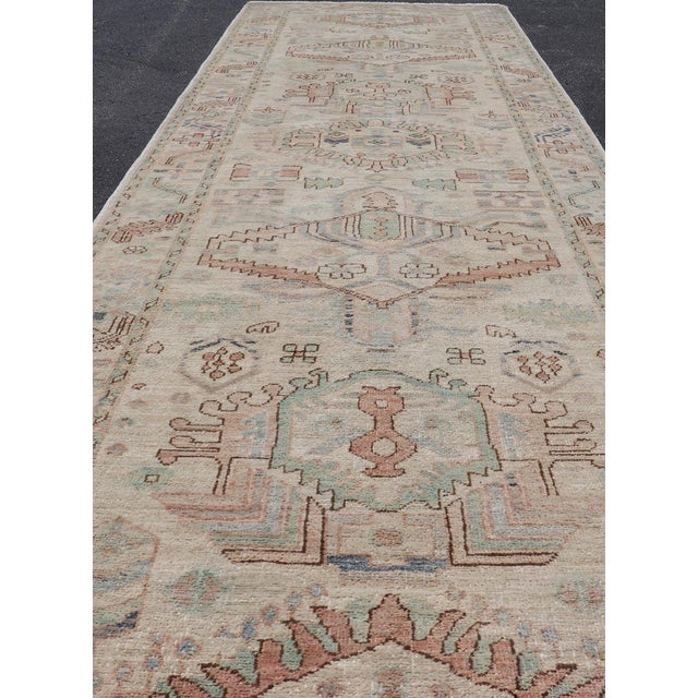 Afghanistan Heriz-Serapi Runner With Ivory Field and Soft Green Accents For Sale - Image 11 of 13