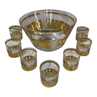 Vintage Mid-Century Culver 22k Antigua Glassware Punch Bowl Set- 8 Pieces For Sale