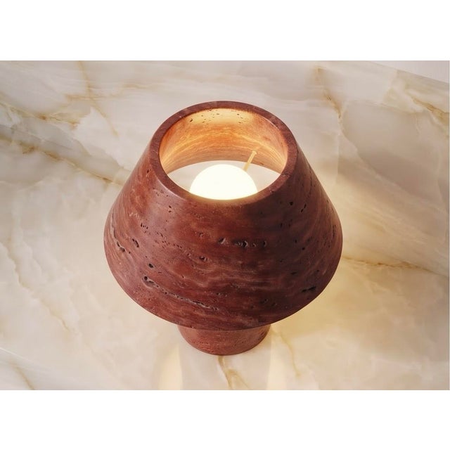 Modern Red Travertine Minimal Design Table Lamp For Sale - Image 6 of 7