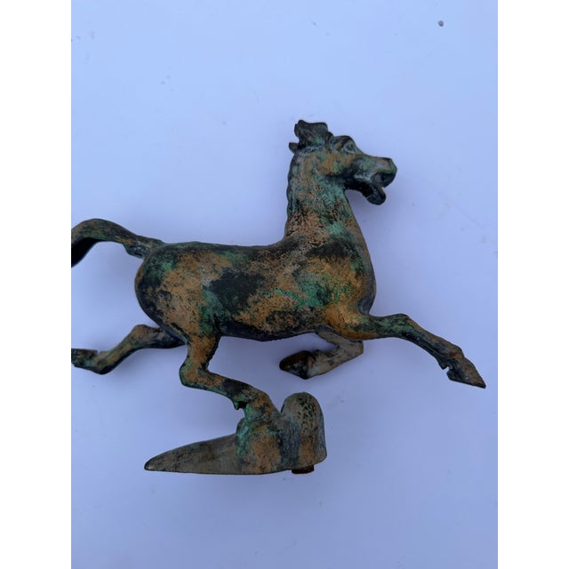 Vintage Han Dynasty Style "Flying Horse of Gansu" Heavy Cast Metal Statue For Sale - Image 10 of 12