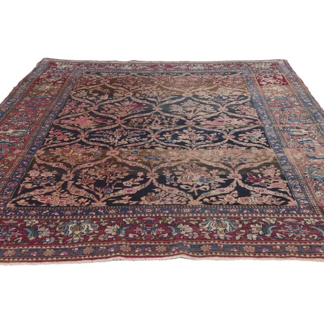 Victorian Early 20th Century Antique Persian Isfahan Rug - 04'09 X 06'09 For Sale - Image 3 of 9
