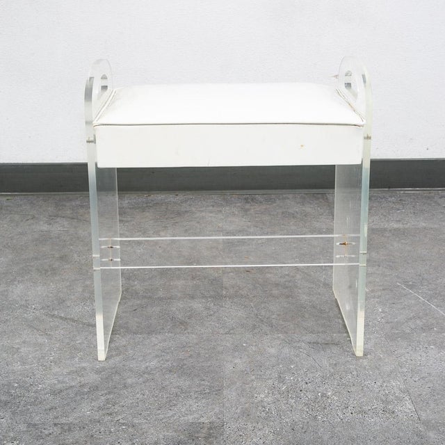 Mid Century Modern Stool Seat Vanity Lucite White Vintage Rectanfular Handles For Sale - Image 12 of 12