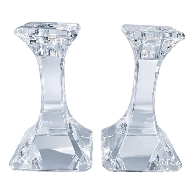 Late 20th Century Orrefors Regina Crystal Candle Holders, a Pair For Sale