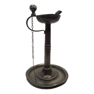 18th C German Pewter Spout Lamp Bremen Hallmark 1680 Key Shield Whale Oil 8"
