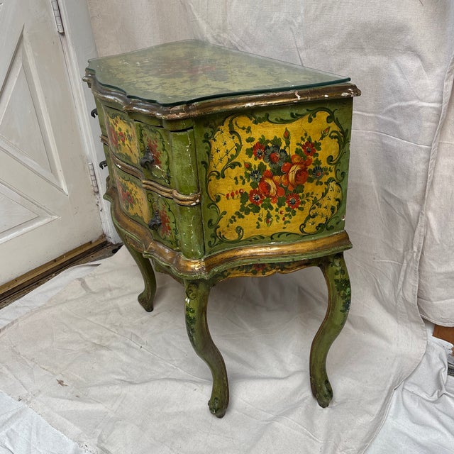 Late 19th Century Venetian Floral Paint Decorated Two Drawer Commode For Sale In Boston - Image 6 of 11