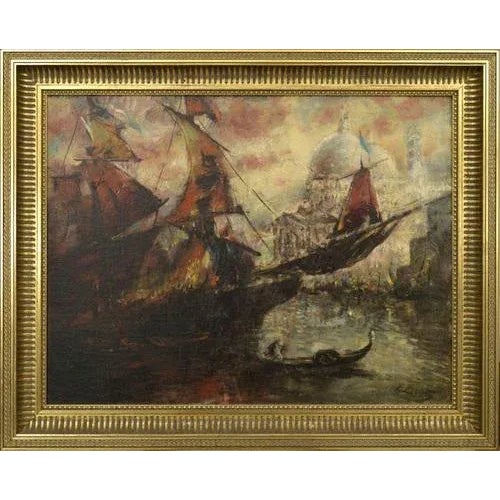 Ludolfs Liberts, Venice (Red Sails), Oil on Canvas, 20th Century For Sale - Image 4 of 4