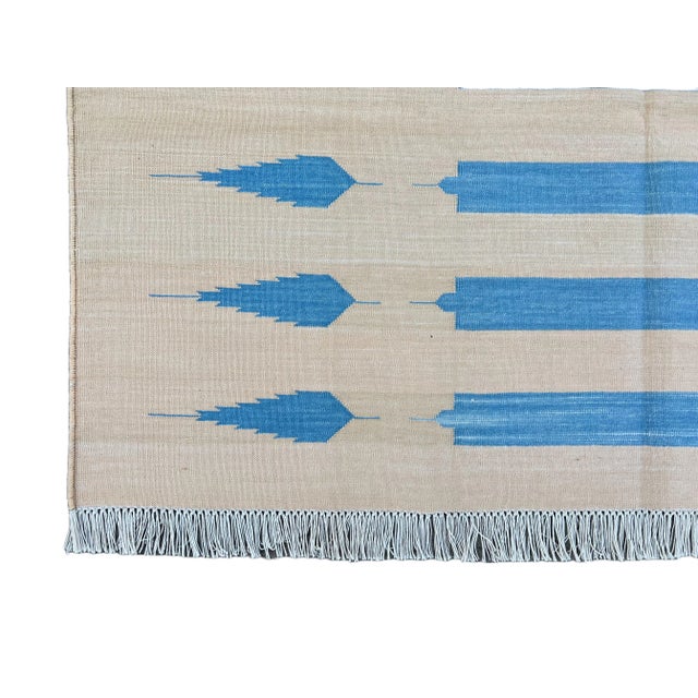 Not Yet Made - Made To Order Handmade Cotton Natural Vegetable Dyed Cream and Sky Blue Striped Rug - 12'x15' For Sale - Image 10 of 11