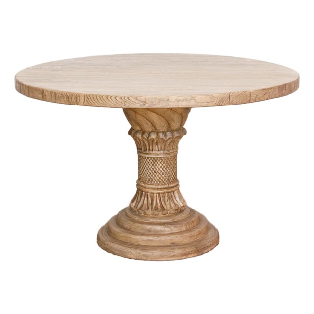 48" Dm Round Sculptural Elm Dining Table For Sale