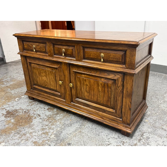 English Century Furniture English Tudor Style Oak Wood Sideboard For Sale - Image 3 of 12