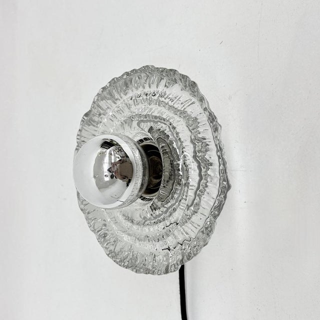 Silver Ice Glass Wall Light or Flush Mount from Peill & Putzler, 1970s For Sale - Image 8 of 18