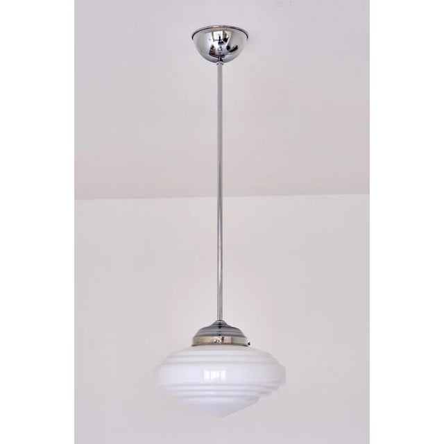 1930s Art Deco Tiered Pendant Light in Opal Glass & Nickel from Gispen, Netherlands, 1950s For Sale - Image 5 of 9