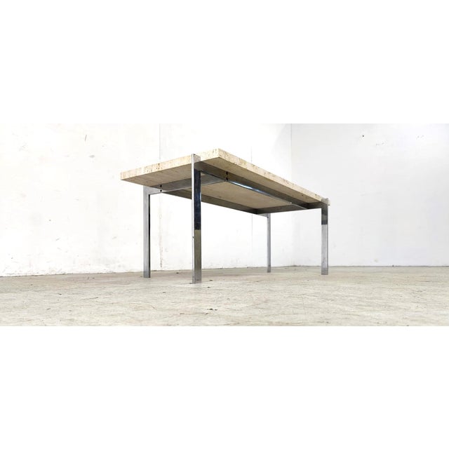 Vintage Travertine and Chrome Coffee Table, 1970s, in Good conditions. Designed 1970 to 1979