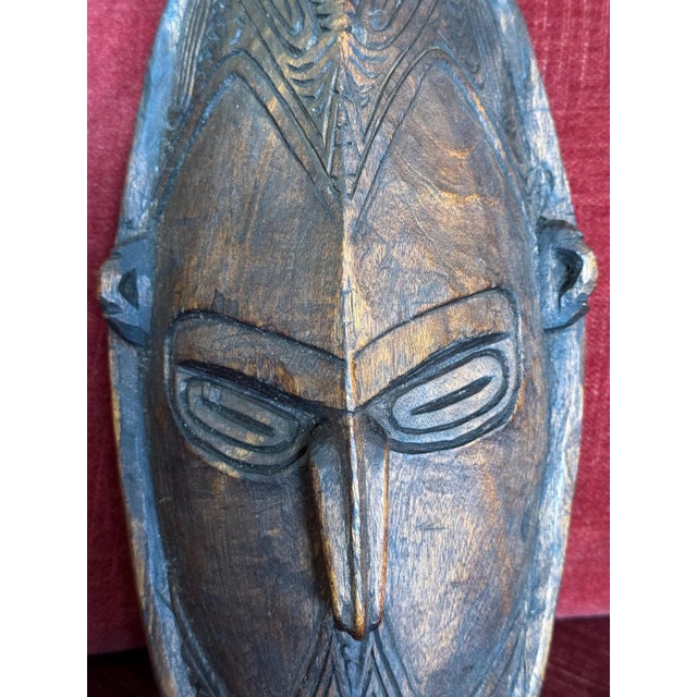 Tribal Late 19th Century Old Handcarved Tribal Wooden Mask- Marik Lakes Region of Lower Sepik River, New Guinea For Sale - Image 3 of 10