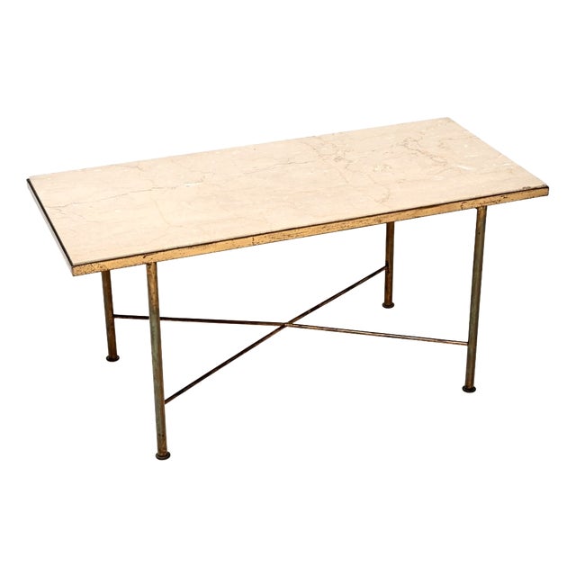 Vintage French Brass and Marble Coffee Table, 1960 For Sale