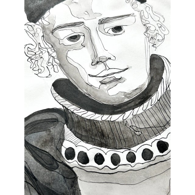 Original Ink Paintings of Historical Figures Portraits – A Set of 6 For Sale - Image 9 of 12