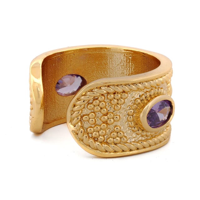 Modern Queen Cleopatra Amethyst Energy Cuff Adjustable Ring, Size 4 For Sale - Image 3 of 8