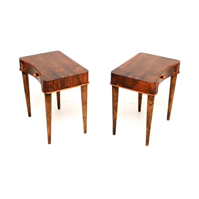 Vintage Art Deco Swedish Walnut Side Tables, 1930, Set of 2 For Sale - Image 4 of 11