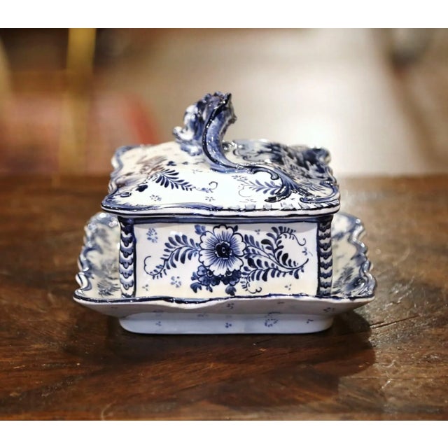 Early 20th Century Franz Anton Mehlem Royal Bonn Delft Sardine or Butter Dish For Sale In Dallas - Image 6 of 13