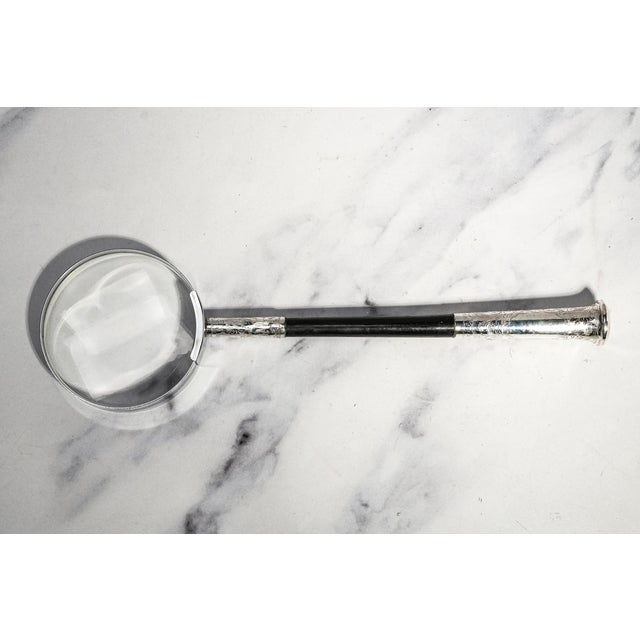 Luxury Antique Sterling Silver & Ebonized Wood Magnifying Glass Hand Engraved Library Desk Accessory For Sale - Image 12 of 13