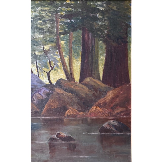American Santa Cruz Forest Carbonero Creek Early Morning Original Oil by Lilllian Heath For Sale - Image 3 of 5