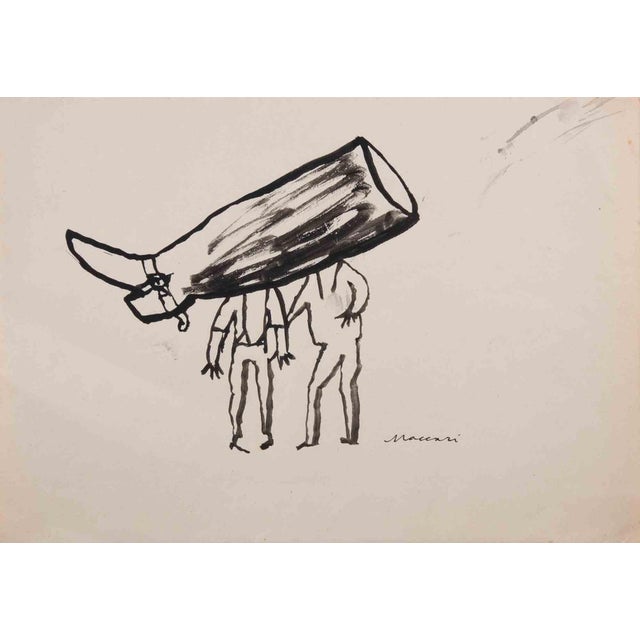 Modern Mino Maccari, The Fixed Idea, Artwork on Paper, 1940s For Sale - Image 3 of 3