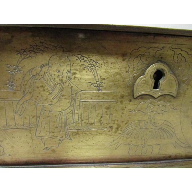 Antique Chinese Engraved Brass Box For Sale - Image 10 of 12
