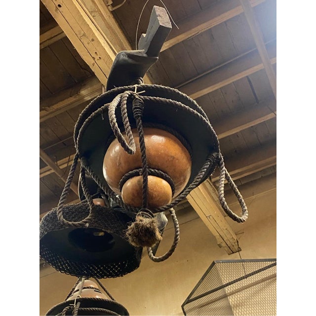 Mid 20th Century Vintage Handmade Yoke Ox Gourd Lighting Fixture Large For Sale - Image 5 of 6