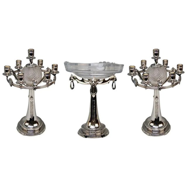 Silver Plated Centerpiece and Candelabras, Germany, 1915, Set of 3 For Sale - Image 12 of 12