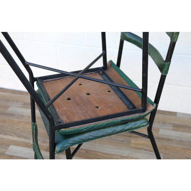 Pair of Jacques Adnet Distressed Green Leather & Black Metal Dining Chairs, France 1950s For Sale - Image 18 of 18