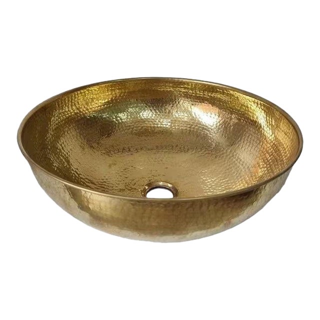 Hammered Copper Round Wash Basin 14in For Sale