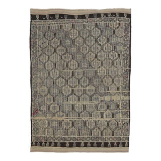 Mid 20th Century Vintage Decorative Embroidered Kilim Rug For Sale