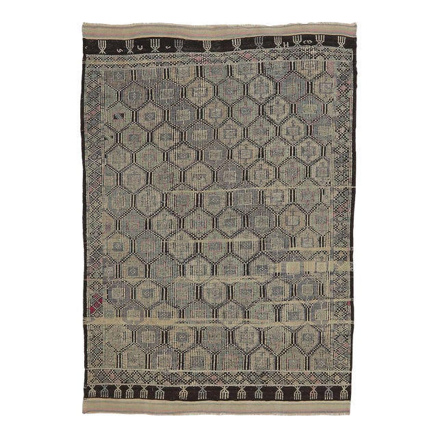 Mid 20th Century Vintage Decorative Embroidered Kilim Rug For Sale