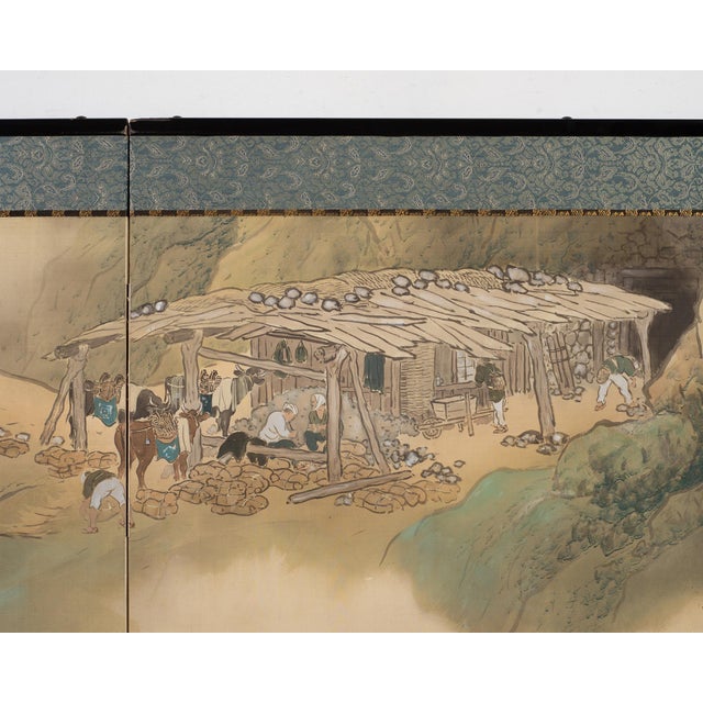 Japanese Taisho Two-Panel Landscape Screen Traveler Waystation For Sale - Image 4 of 18