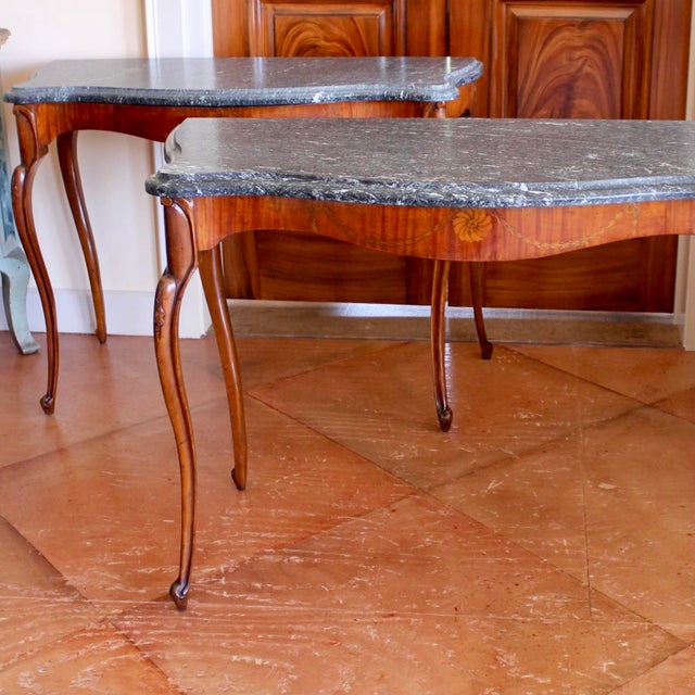 Pair of Edwardian Satinwood Marquetry Console Tables With Marble Tops For Sale - Image 14 of 14