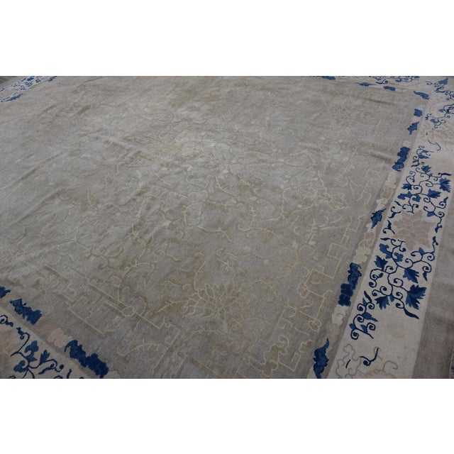 Chinese 1880s Antique Beige Cream Open Field Chinoiserie Qing Style Chinese Peking Rug For Sale - Image 3 of 11