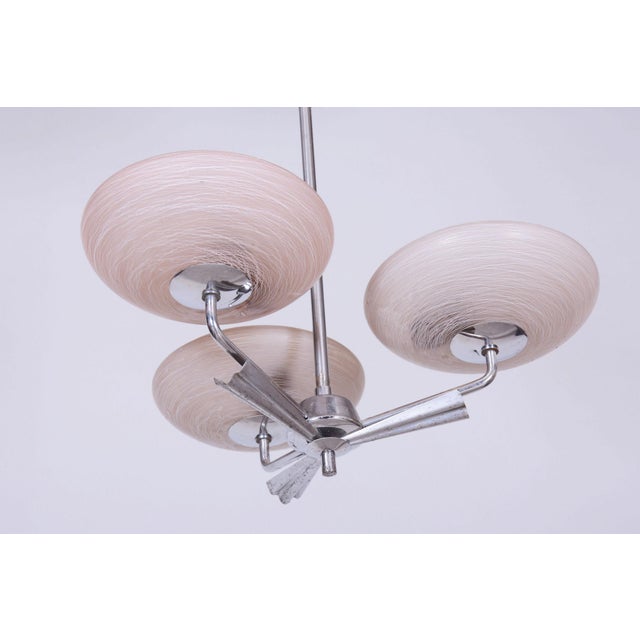 Art Deco Chandelier in Chrome-Plated Steel and Marble Glass, Czech, 1920s For Sale - Image 3 of 10