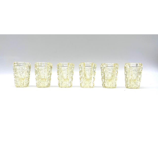 Antique Shot Glasses in Yellow Lead Crystal and Diamond Cut, 1890s, Set of 6 For Sale - Image 12 of 12
