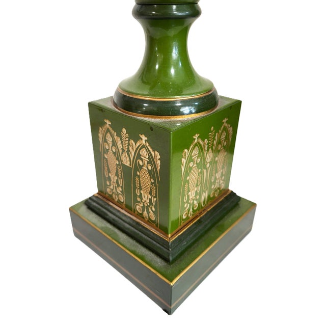 Vintage French 20th C Designer Empire Style Green & Gold Swan Urn Lamp For Sale - Image 13 of 17