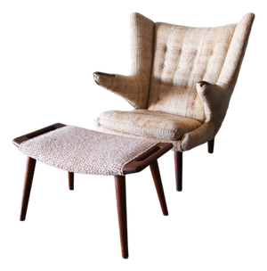 1950s Hans J. Wegner Papa Bear Ap19 Chair and Ottoman Teak and Boucle
