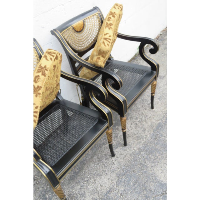 Hollywood Regency Painted Black and Gold Caned Side Chairs a Pair 6098a For Sale - Image 18 of 18
