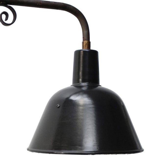 Industrial French Cast Iron and Black Opaline Wall Light For Sale - Image 3 of 9
