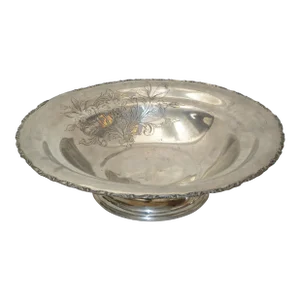 English Silver Plate Trademark Ornate Large Bowl Footed Serving Dish Punch Bowl