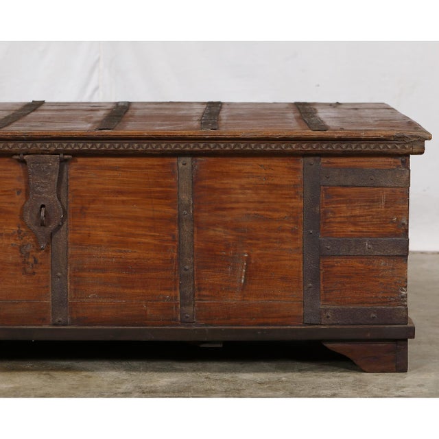 This striking coffee table began life as an Antique Indian Pitara chest, once used to store textiles, valuables, and dowry...