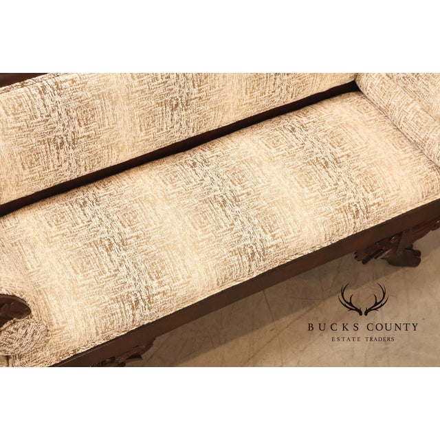 Antique American Upholstered Empire Style Carved Mahogany Sofa For Sale - Image 13 of 18