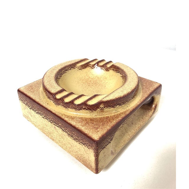 Tan Vintage Glazed Ceramic Ashtray by Roberto Rigon for Bertoncello, 1960s For Sale - Image 8 of 9